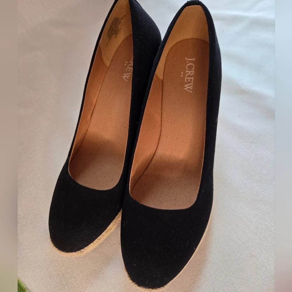J. Crew Black Canvas Espadrille Wedges